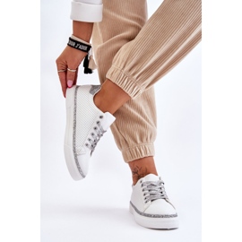 BM Naisten matalat rei'itetyt tennarit, valkoiset ja hopeiset Daxton valkoinen hopea 2