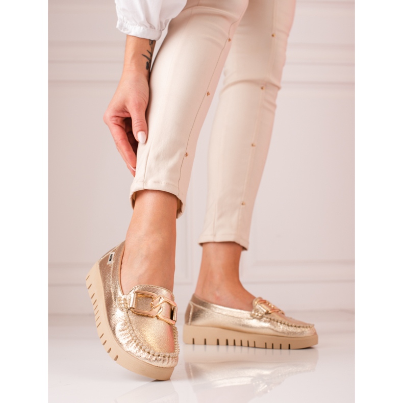 Kultaiset naisten mokasiinit Shelovet-alustalla kultainen 2