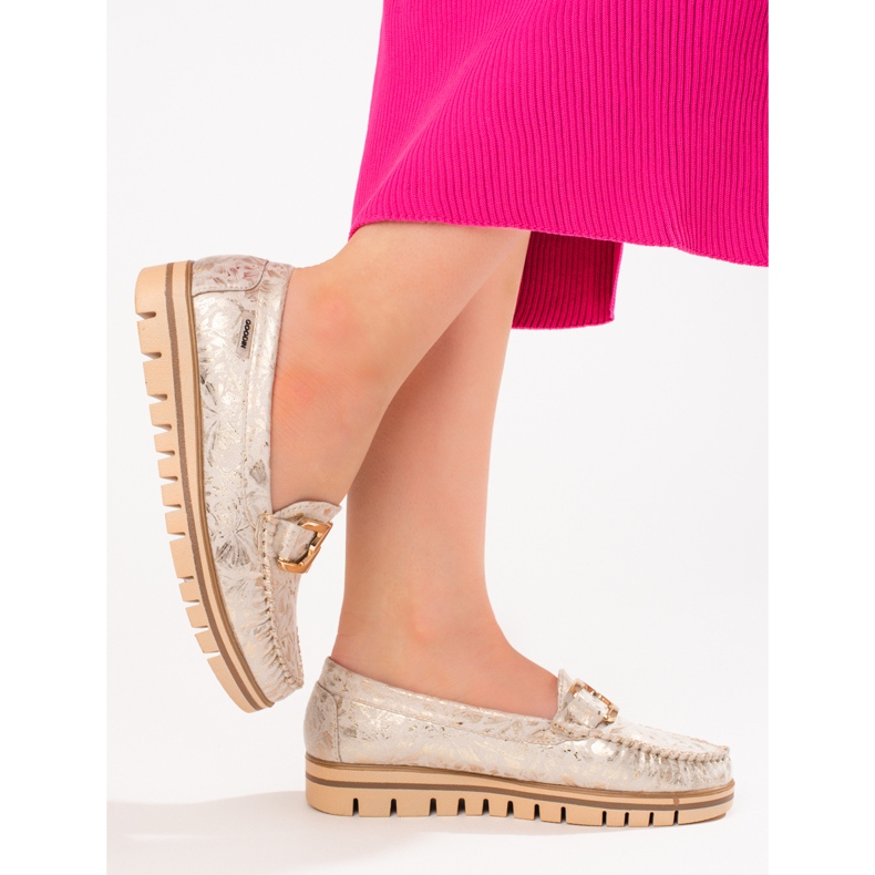 Naisten beige-mokasiinit Shelovet-tasolla kultainen 1