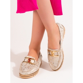 Naisten beige-mokasiinit Shelovet-tasolla kultainen 2