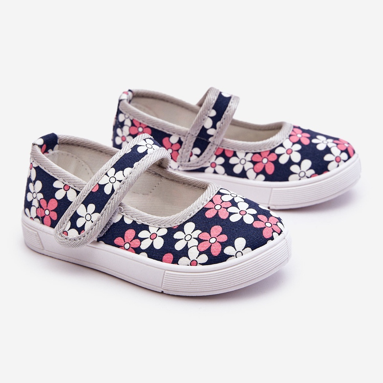 Lasten balerinat laivastonsinisilla ja harmailla kukilla Noah sininen 1