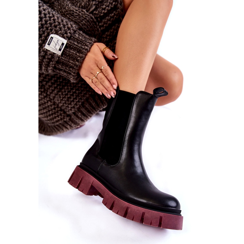 PE1 Naisten Platform Workers Boots Black-Claret Aliana musta 4