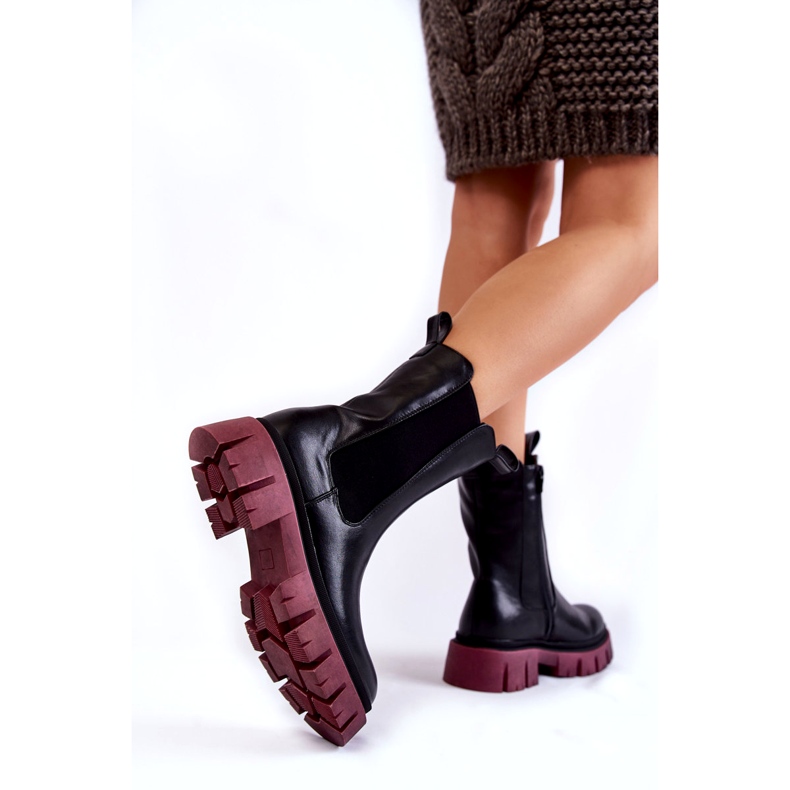 PE1 Naisten Platform Workers Boots Black-Claret Aliana musta 2