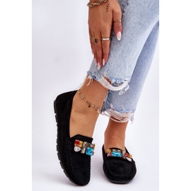 Naisten mokkanahkaiset loaferit, joissa kristalleja, musta Lucille 1