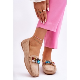 Naisten mokkanahkaiset housut kristalleilla beige Lucille 1