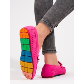 Vaaleanpunaiset naisten harjakattoiset loaferit kristalleilla Shelovet mokkanahkaa vaaleanpunainen 2