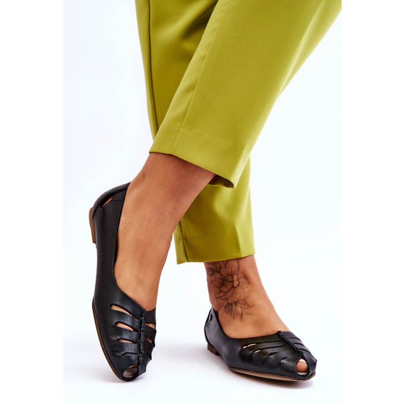 Lemar Mukavat nahkaiset balerinat naisille Black Luka musta 2