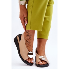 Vinceza Naisten nahkaiset kiila sandaalit beige Justice ruskea 1