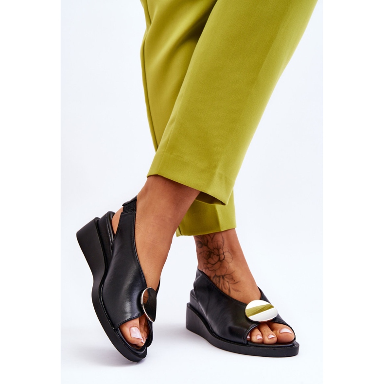 Vinceza Naisten nahkaiset kiila sandaalit mustat Justice 2