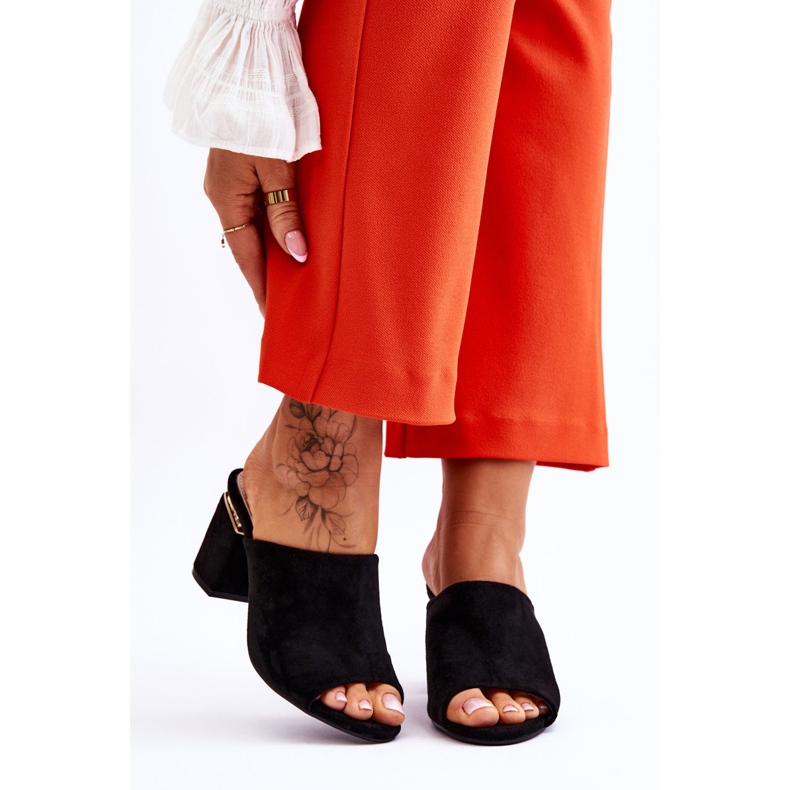 Vinceza Naisten mokkanahkaiset korkeakorkoiset tossut, mustat Carter 1