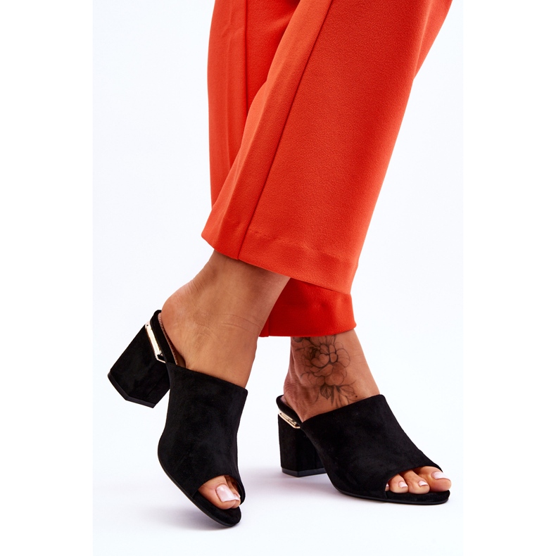 Vinceza Naisten mokkanahkaiset korkeakorkoiset tossut, mustat Carter 2