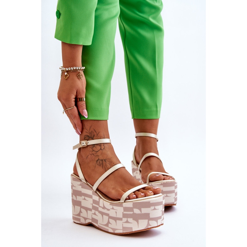 FS1 Muodikkaat kiila-sandaalit kuvioilla beige Claria ruskea 1