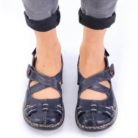 Nahkaiset mukavat naisten sandaalit tarranauhalla laivastonsinisellä Rieker 46377-14 sininen 1