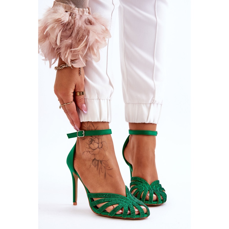 FS1 Muodikkaat Jaylen Green -korkokengät strassikivillä vihreä 1