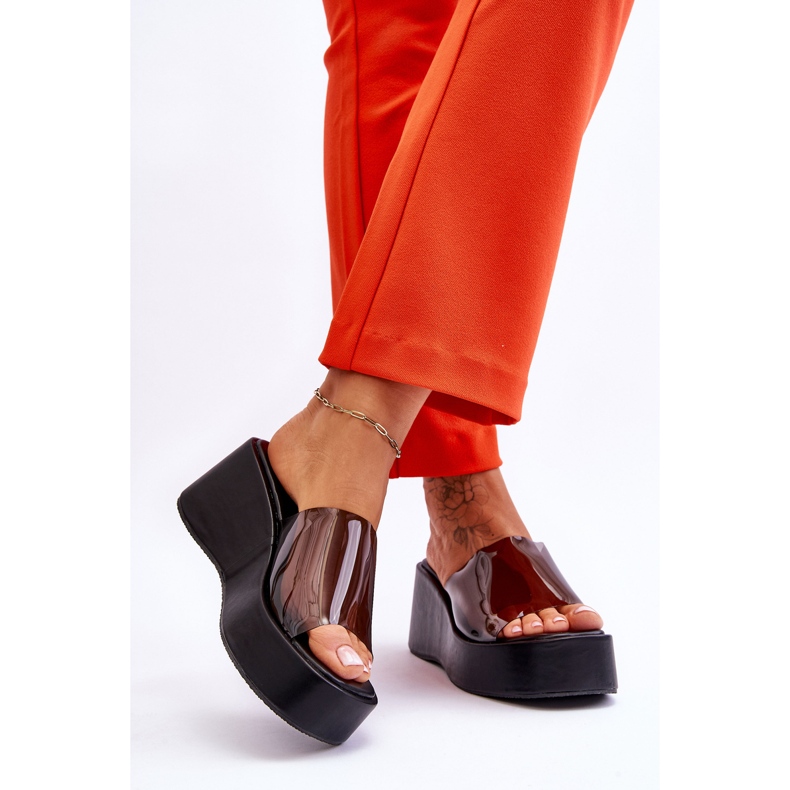 FS1 Naisten läpinäkyvät kiilatossut, musta Eliane 2