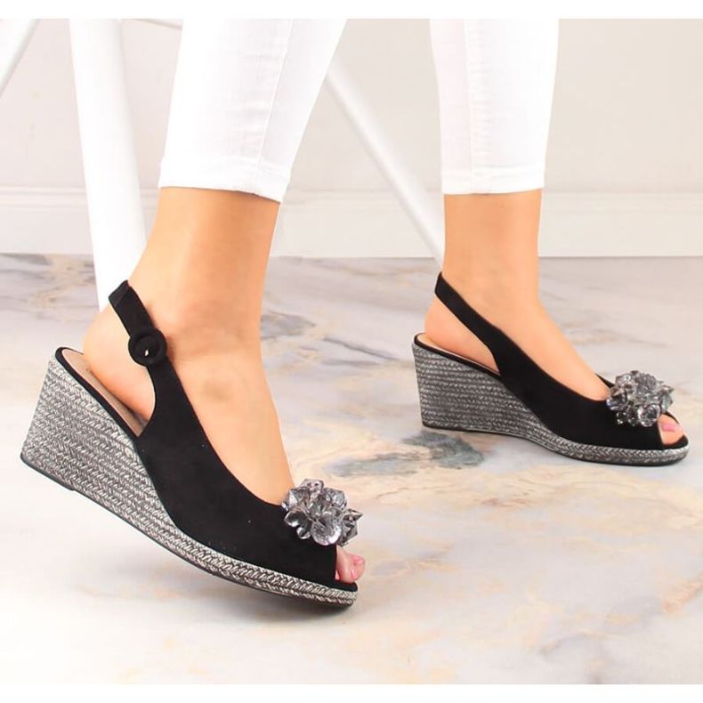 Suede kiila sandaalit kristalleilla Potocki W WOL137A musta 2