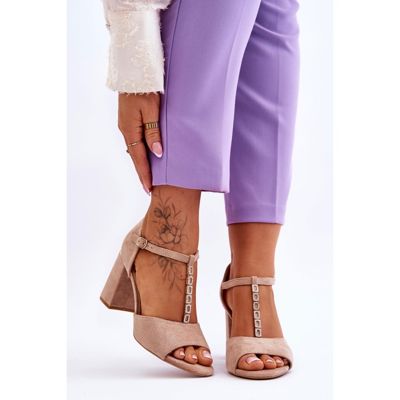 Vinceza Aniya Beige mokkanahkakorkokengät sandaalit strassilla ruskea 1