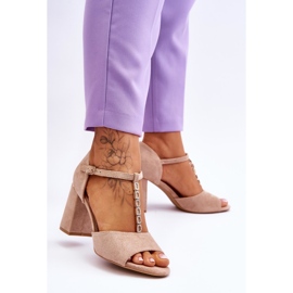 Vinceza Aniya Beige mokkanahkakorkokengät sandaalit strassilla ruskea 2