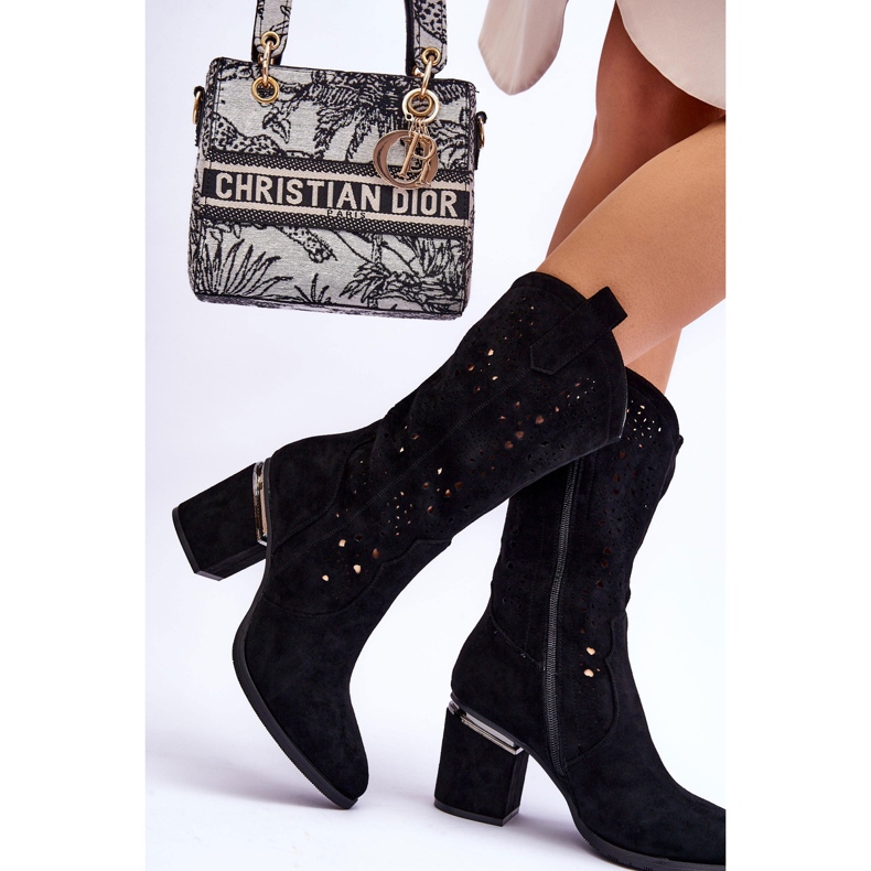 S.Barski Naisten mokkanahkaiset harjakattoiset saappaat mustat Adelia 2