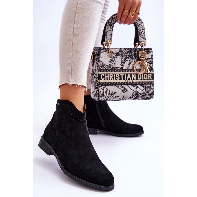 S.Barski Naisten mokkanahkaiset tasakorkoiset saappaat, musta Liana 2