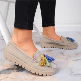 Naisten nahkaiset mokasiinit hapsuilla beige Filippo DP3535 2