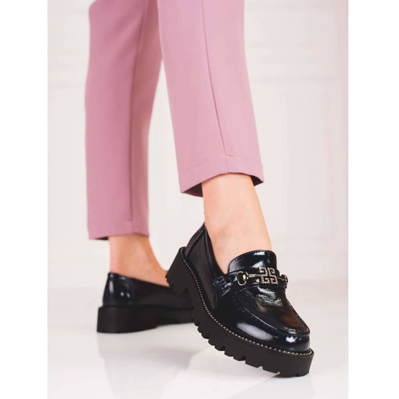 Naisten lakatut mokasiinit paksussa Shelovet-pohjassa, tummansininen laivastonsininen 1