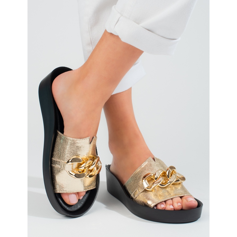 Mukavat kultaiset naisten Shelovet-tossut ketjulla kultainen 1