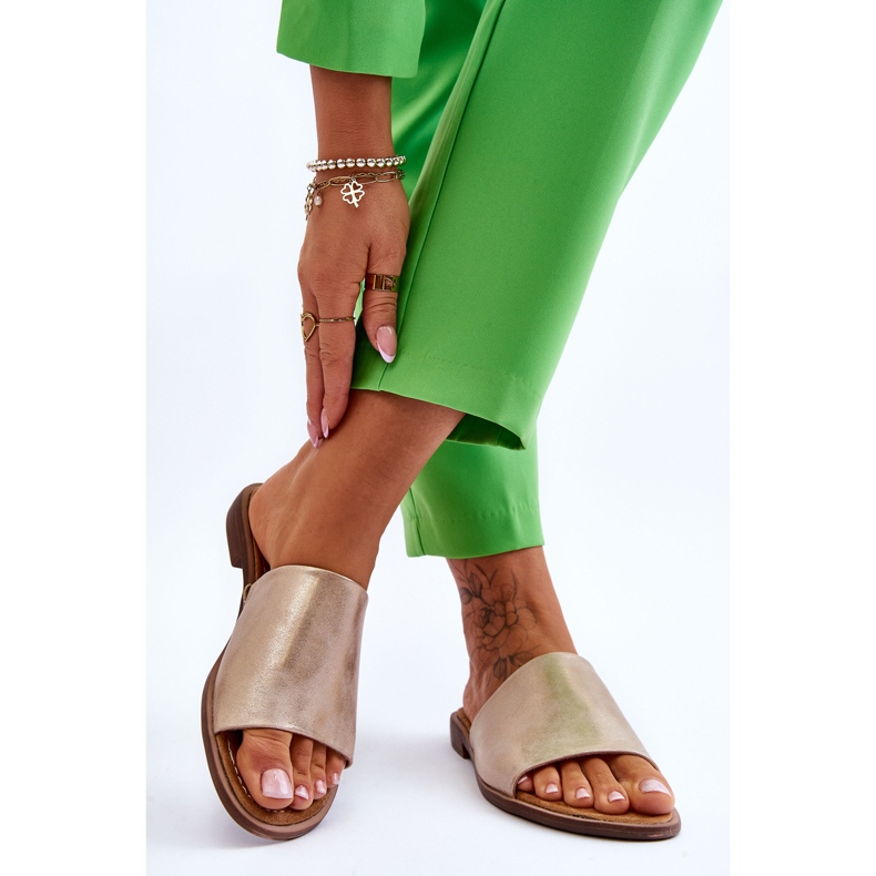 Naisten nahkainen kultaiset läpät kultainen 2