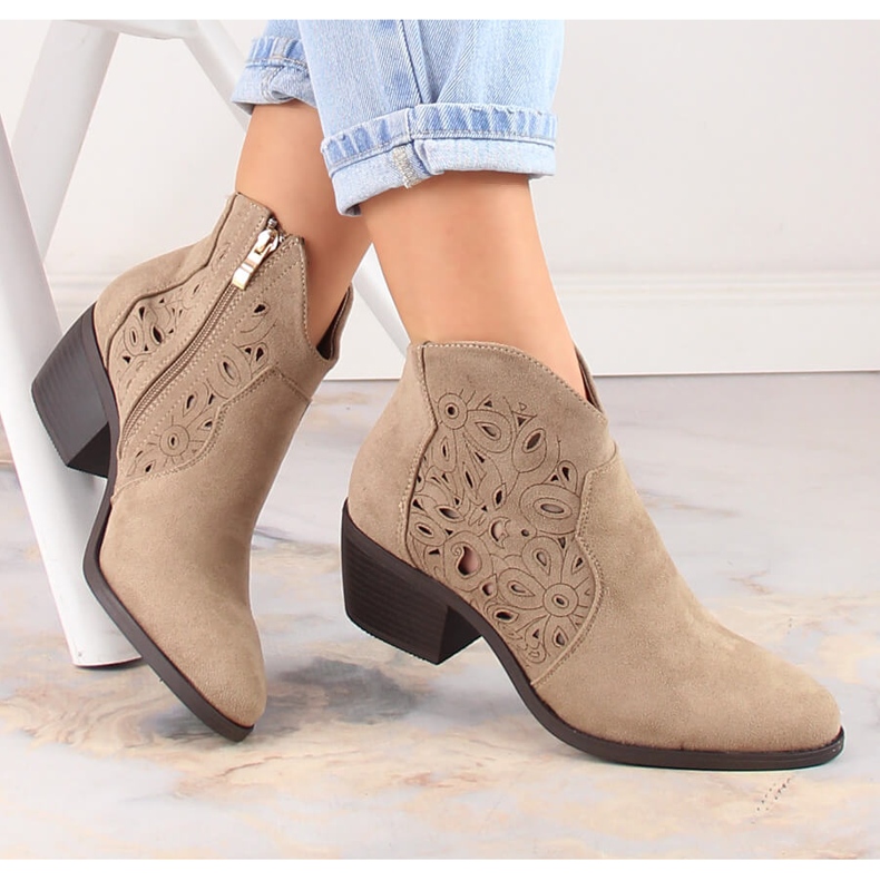 Naisten cowboysaappaat harjakattoiset mokkanahkaa beigeä Jezzi RMR1921-42 1