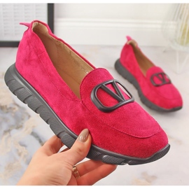 Naisten fuksia-mokkanahkaiset slip-on kengät Vinceza 10859 vaaleanpunainen 2