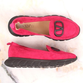 Naisten fuksia-mokkanahkaiset slip-on kengät Vinceza 10859 vaaleanpunainen 4