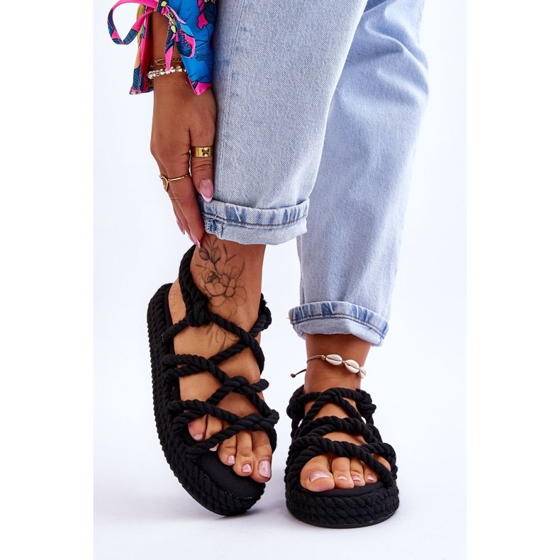 FG2 Naisten muodikkaat punottu sandaalit musta Tiffanie 1