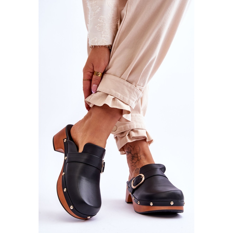 FI1 Naisten nahkatossut Puukengät Musta Fanett 2