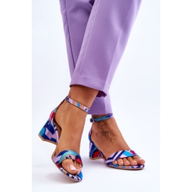 FB1 Purppura ja Quincy Blue kuviolliset matalakorkoiset satiini sandaalit violetti sininen 2