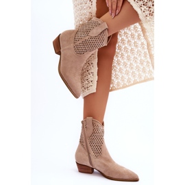 FB1 Naisten harjakattoiset Cowboy-saappaat Beige Reeds 2