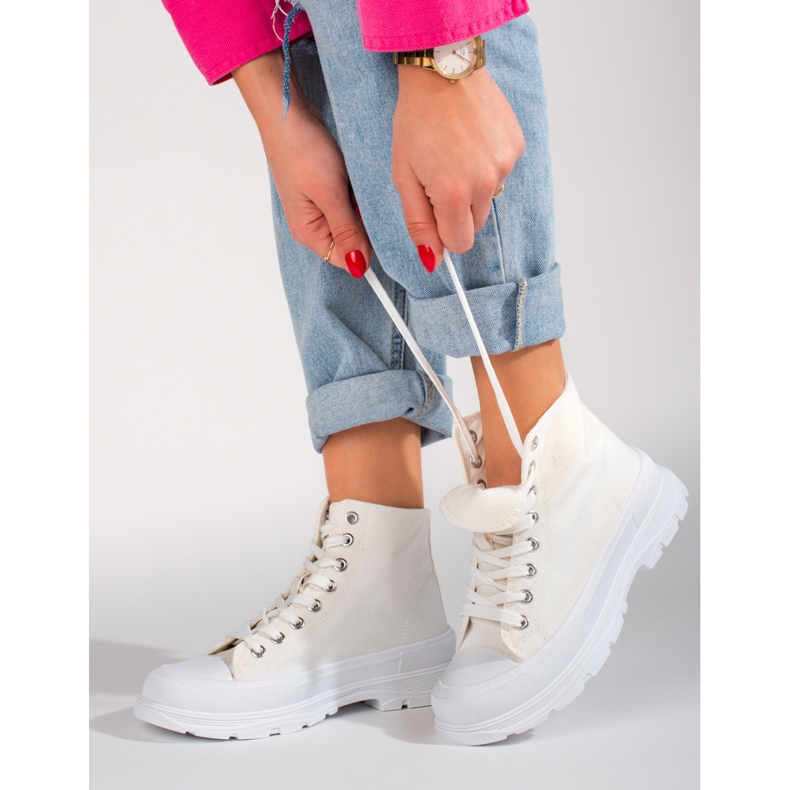 Shelovetin valkoiset korkeavartiset naisten kankaiset tennarit valkoinen 1