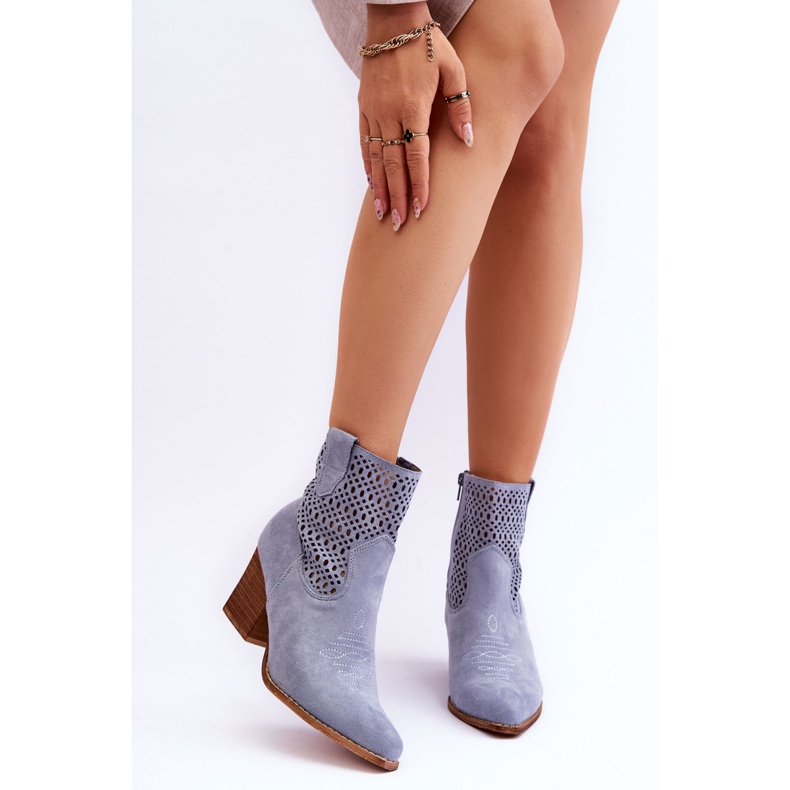 FB1 Naisten mokkanahka Cowboy-saappaat Vaaleansininen Norvella 1