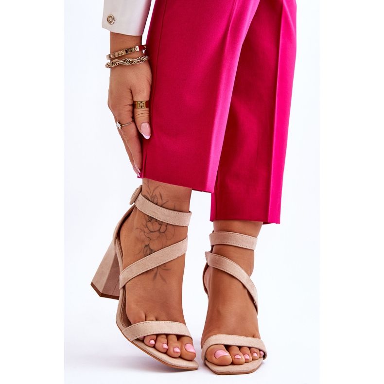 Naisten mokkanahkaiset korkeakorkoiset sandaalit beige Lanes ruskea 1