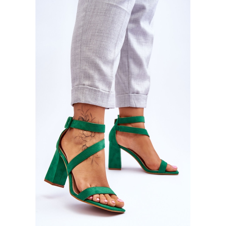 FB2 Naisten mokkanahkaiset korkeakorkoiset sandaalit Green Lanes vihreä 2