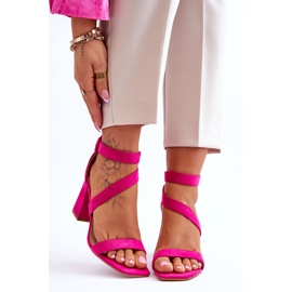Naisten mokkanahkaiset korkeakorkoiset sandaalit Fuchsia Lanes vaaleanpunainen 1