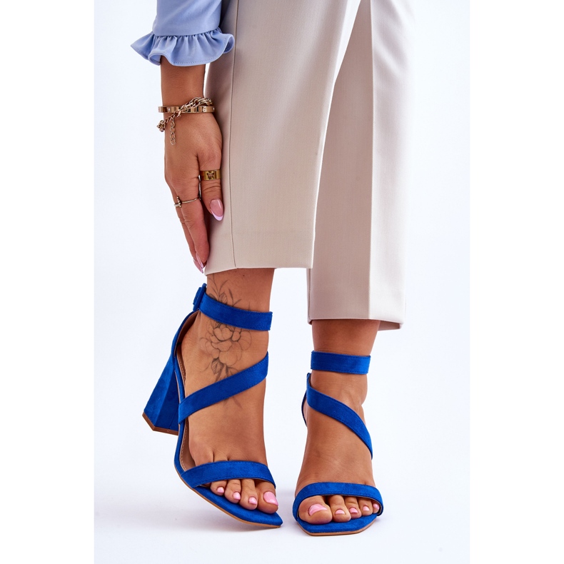 Naisten mokkanahkaiset korkeakorkoiset sandaalit, siniset kaistat sininen 1