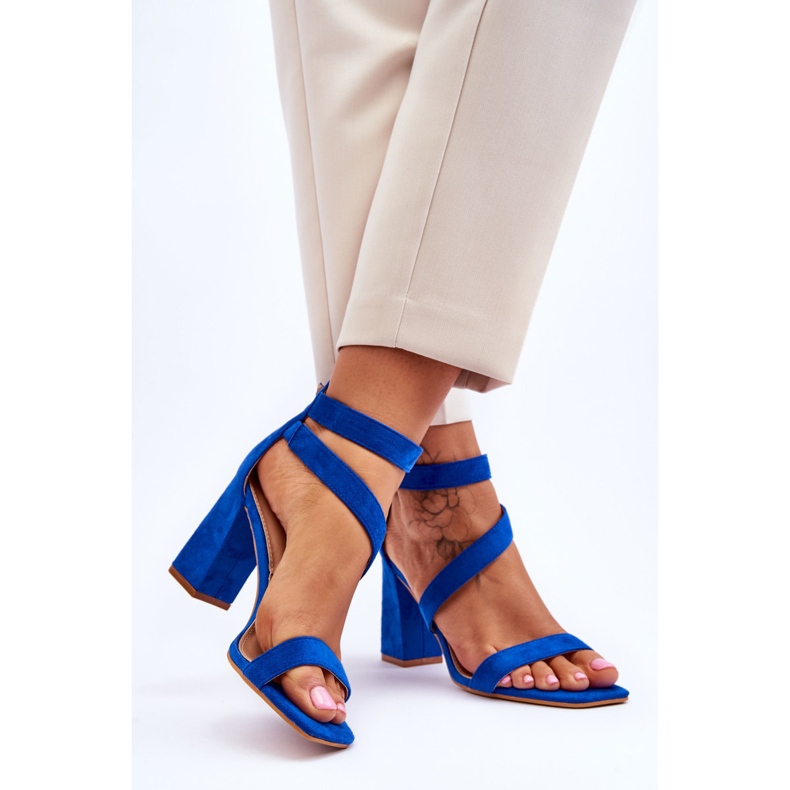 Naisten mokkanahkaiset korkeakorkoiset sandaalit, siniset kaistat sininen 2