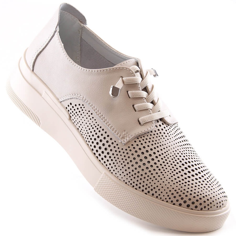 Naisten beige nahkaiset harjakattoiset kengät Filippo DP4405 1