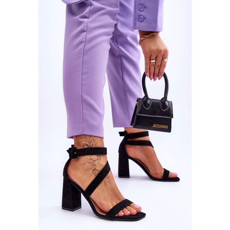 FB2 Naisten mokkanahkaiset korkeakorkoiset sandaalit, mustat Lanes 2