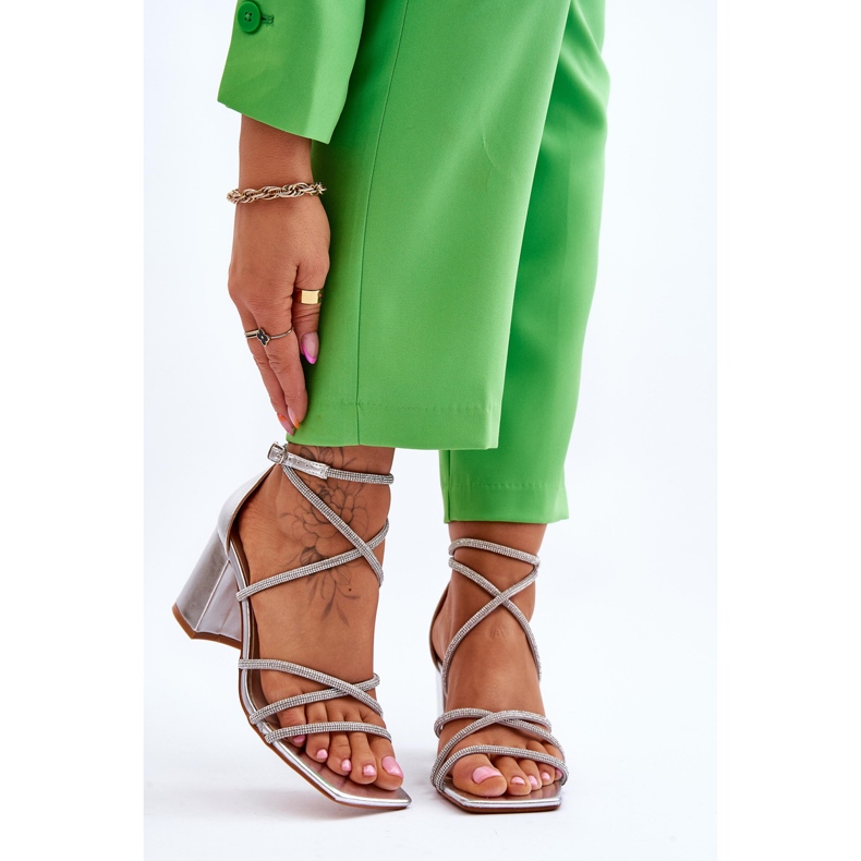 FJ1 Naisten nahkasandaalit Cubic Zirkonia hopeakorkokengillä Liviano 1