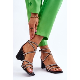 FJ1 Naisten nahkasandaalit Cubic Zirconia -korkokengillä, musta Liviano 2