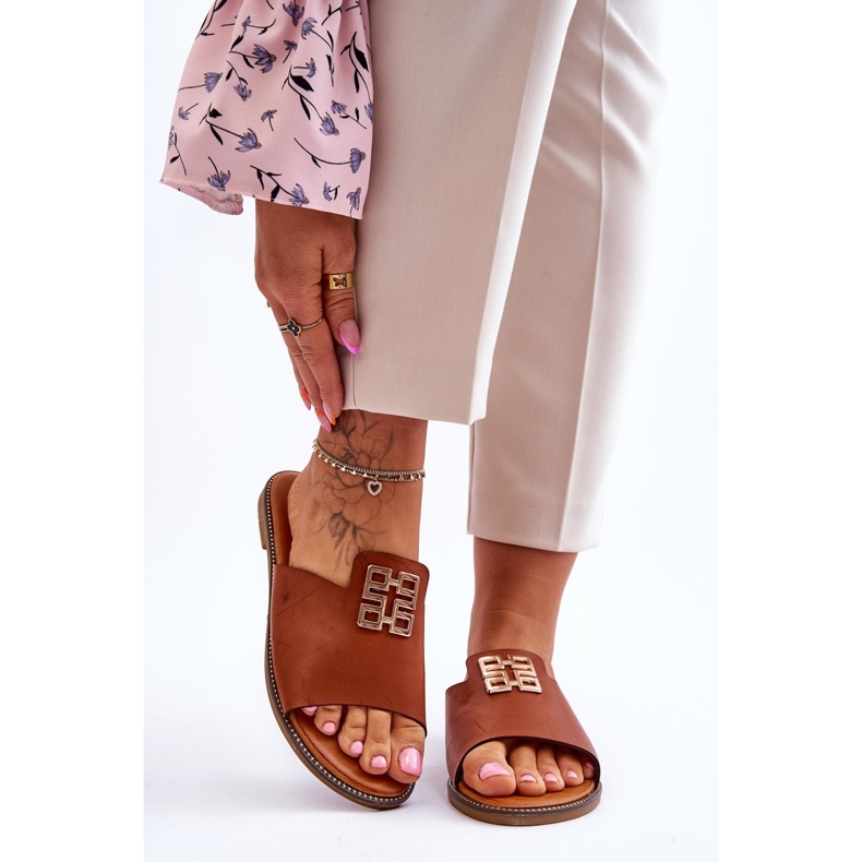 FJ1 Naisten mukavat muodikkaat tossut kameli-ayanna-koristeella ruskea 1