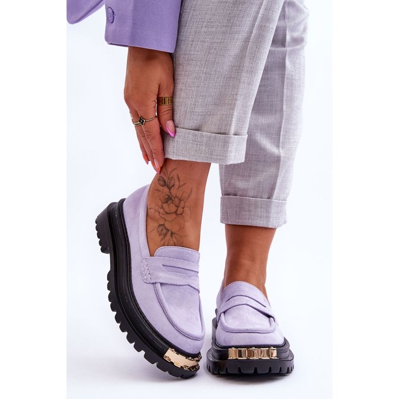 FJ1 Klassiset mokkanahkaiset loaferit violetilla Monaro-koristeella violetti 1