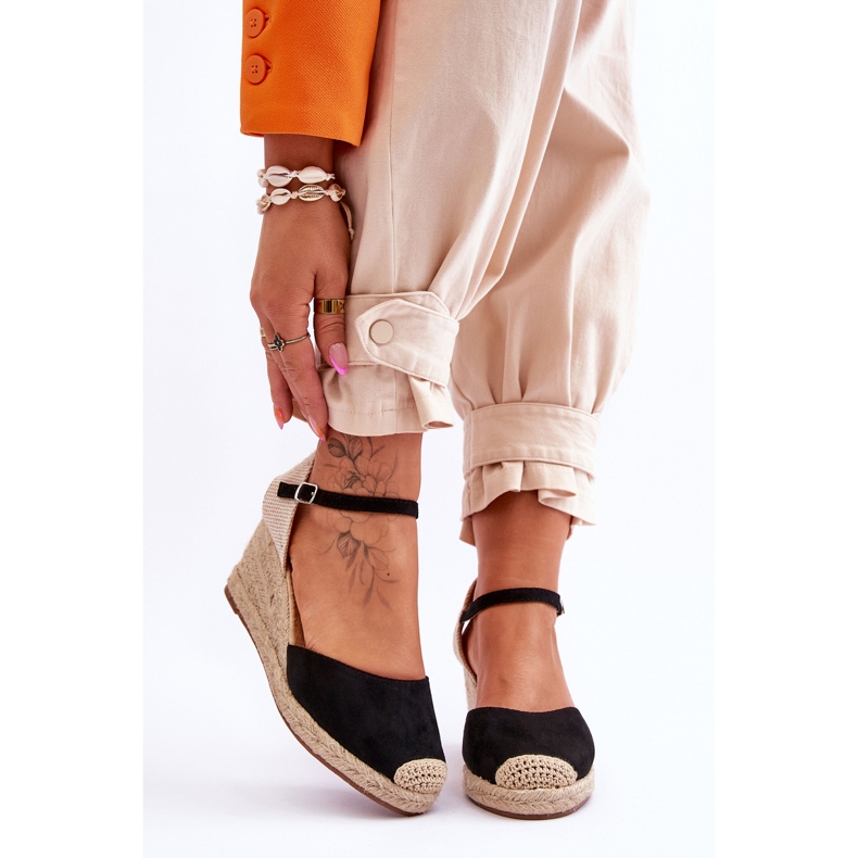 Suede Espadrilles Wedge Sandals Black Cammer musta 1