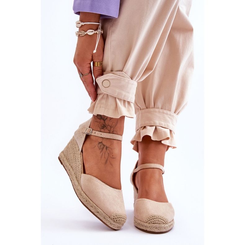 Suede Espadrilles Wedge Sandals Beige Cammer ruskea 1